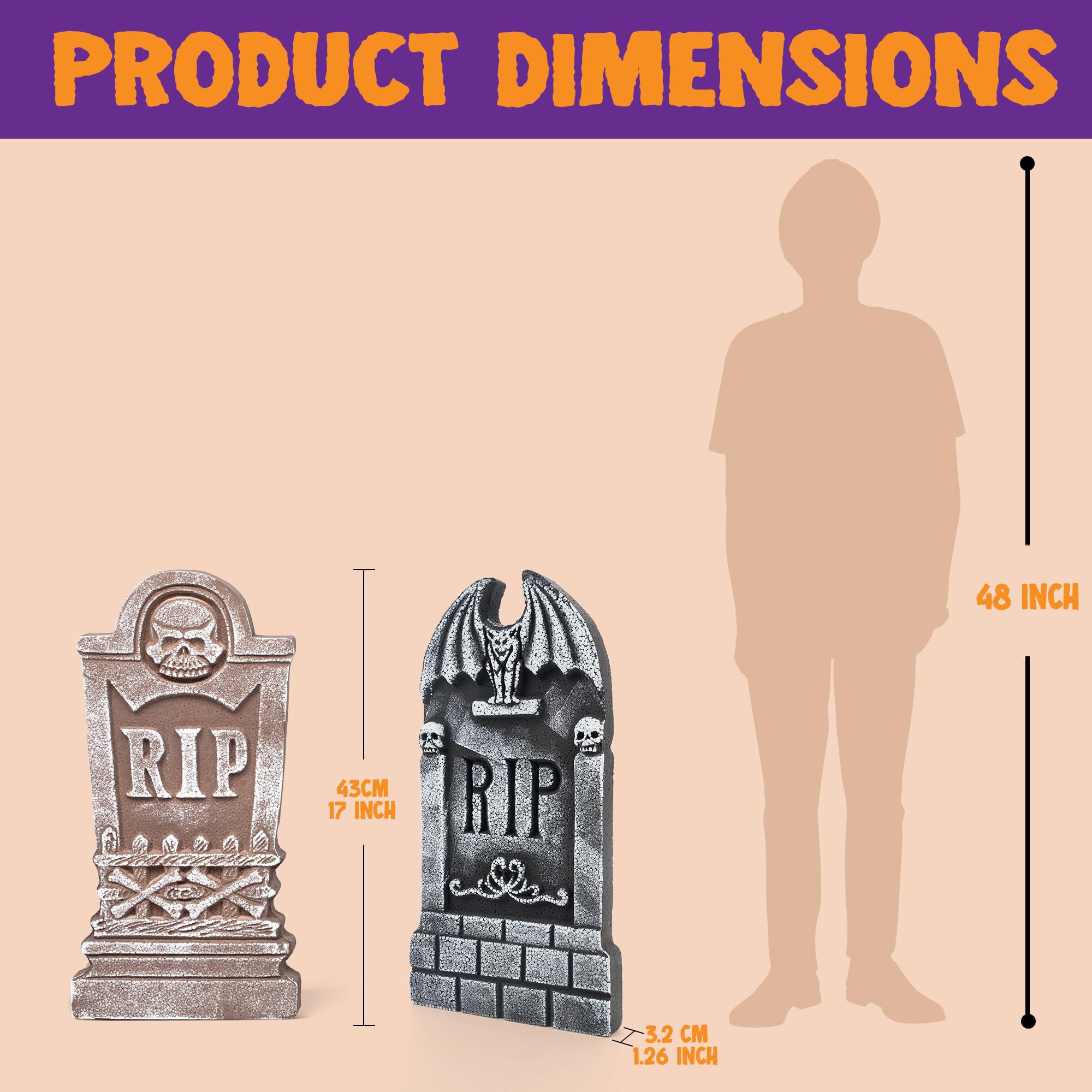 JOYIN 17” Halloween Foam RIP Graveyard Tombstones (5 Pack), Halloween Tombstones Outdoor Decorations for Graves Decorations with 12 Metal Stakes for Cemetery Yard Lawn Party Decor