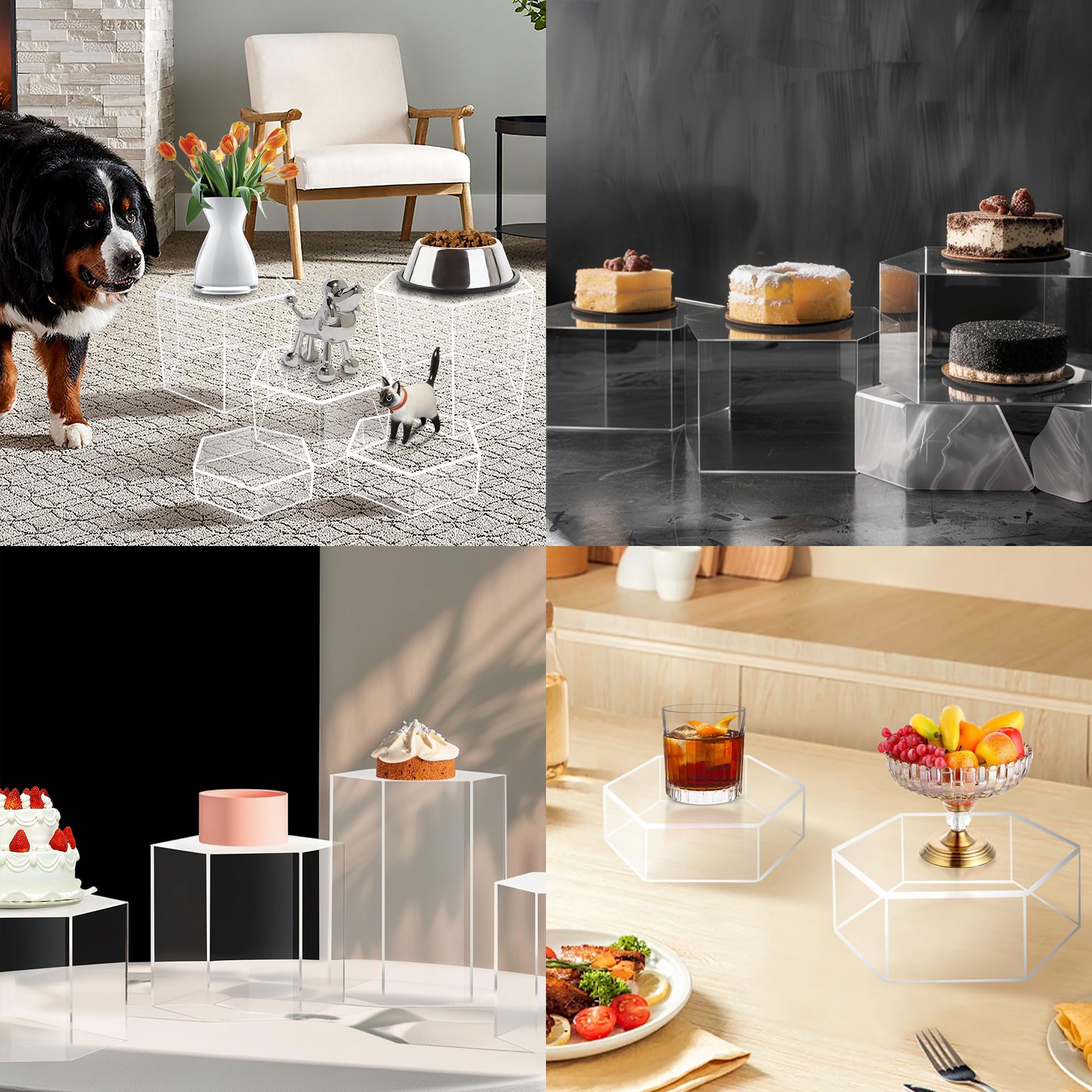 6Pcs Buffet Risers, Food Risers for Buffet Table, Acrylic Cube Display Risers with Hollow Bottom, Food Display Stand for Party Jewelry Dessert Figures (Size 5.5",6",6.5",7",7.5",8")