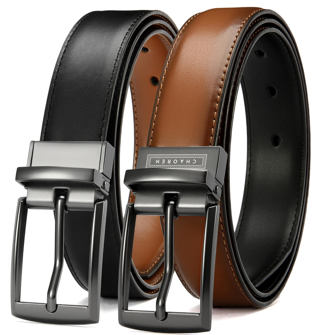 CHAOREN Boys Belt, Most Size Kids 1 1/4" Dress Reversible Belt for Youth - One Leather Belt Two Style