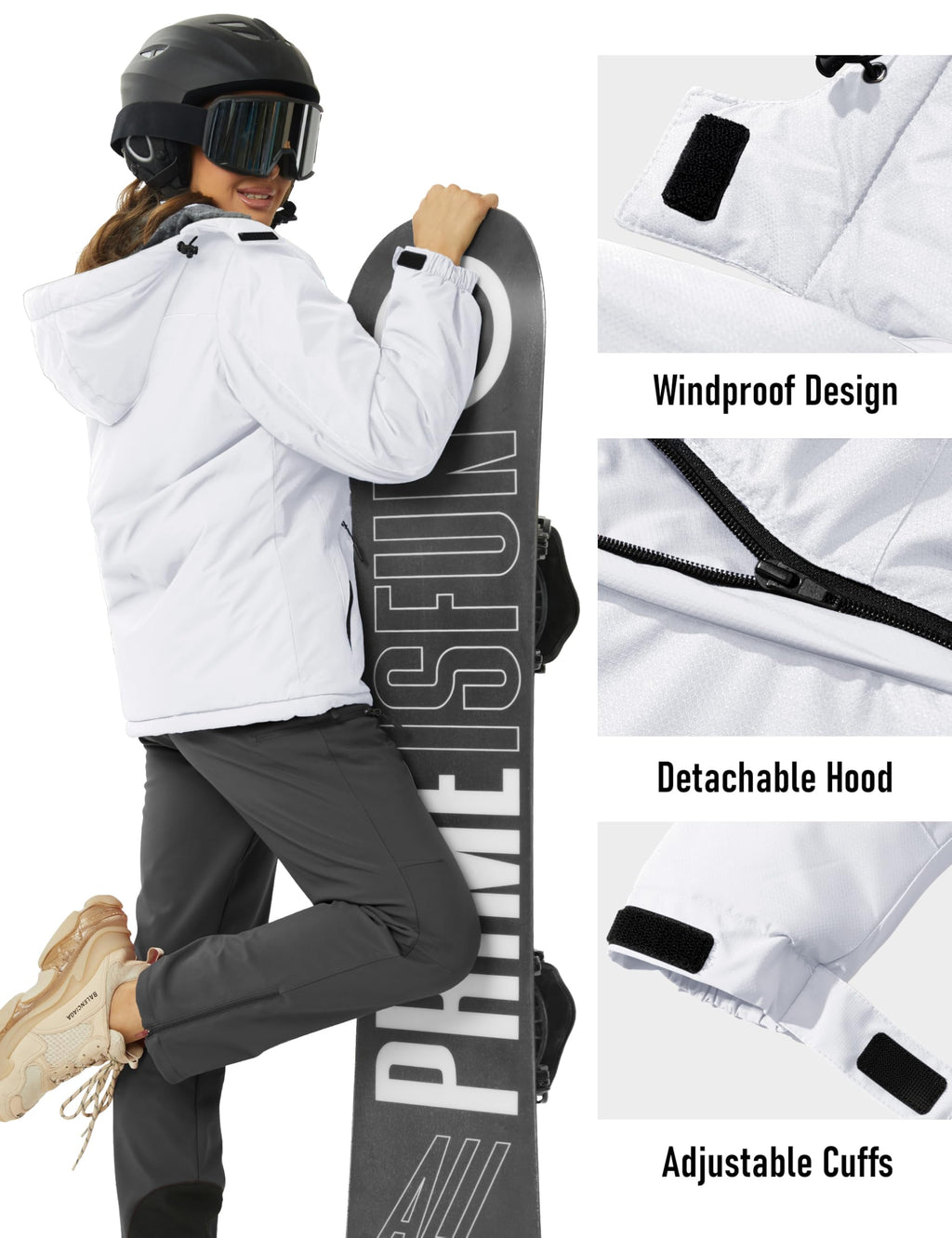 MAGCOMSEN Womens Ski Jacket Waterproof Insulated Snow Jacket Warm Windproof Winter Coats with Hood Fleece Lined Jacket