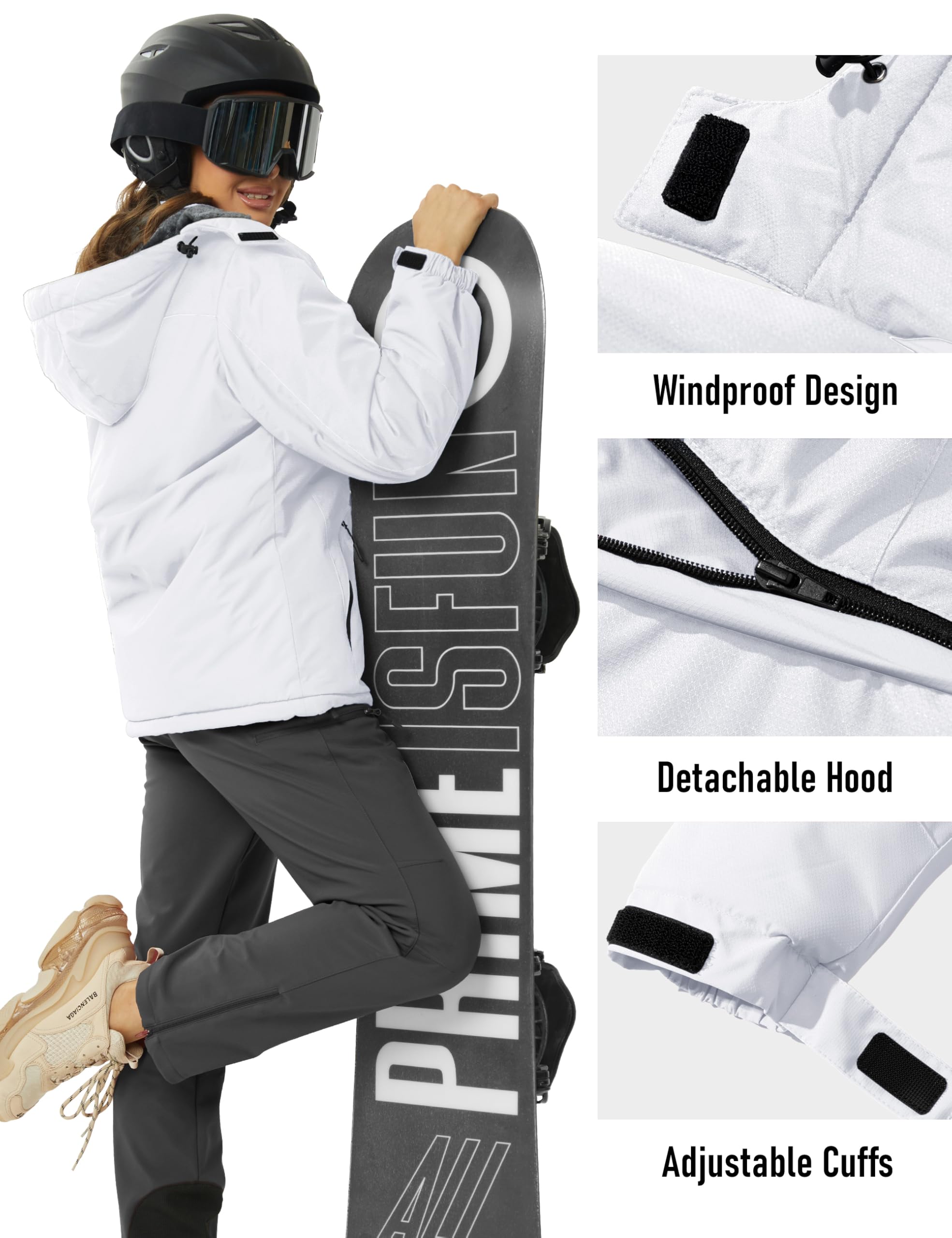 MAGCOMSEN Womens Ski Jacket Waterproof Insulated Snow Jacket Warm Windproof Winter Coats with Hood Fleece Lined Jacket