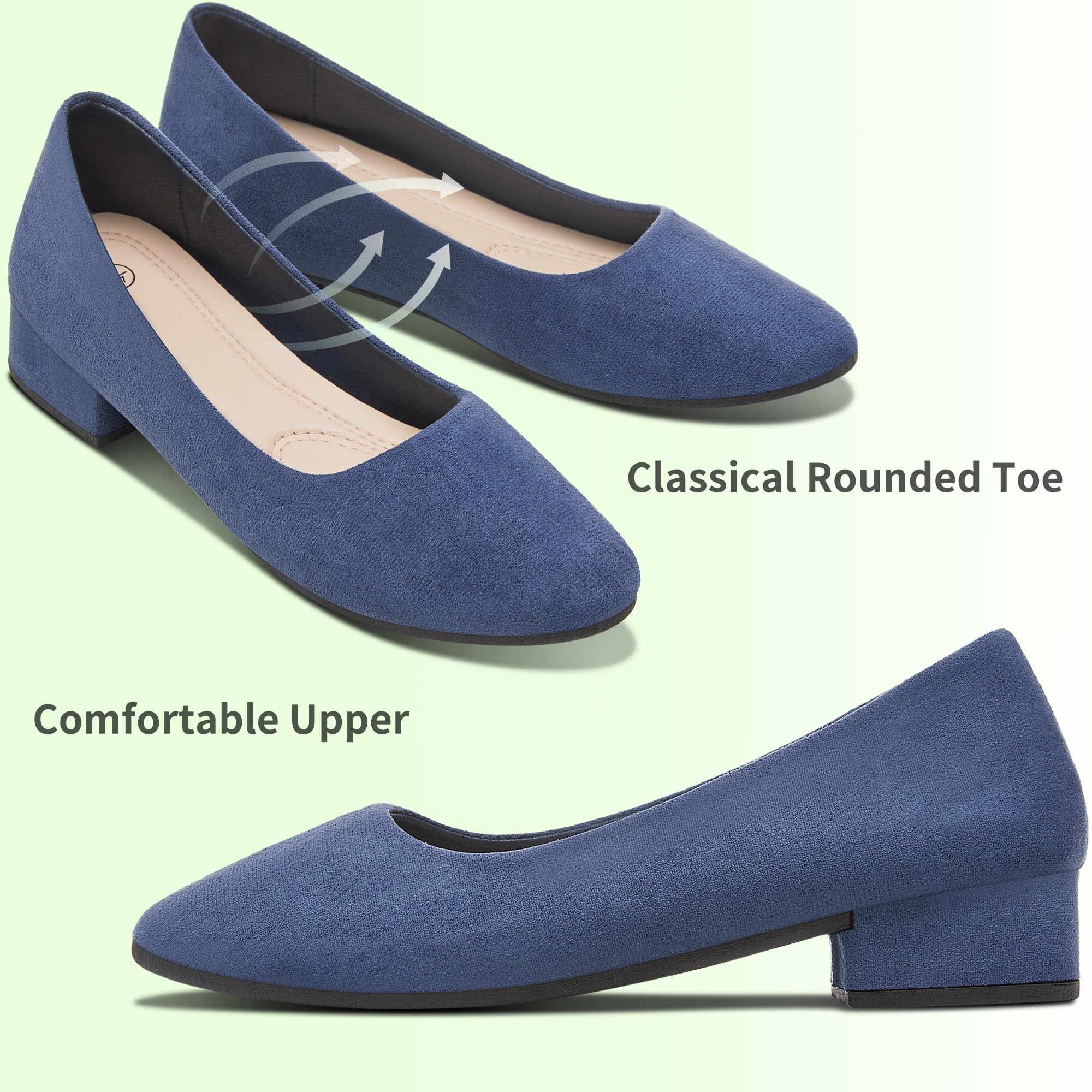 AISFAES Women Pumps Low Chunky Rounded Toe Heels Healed Dress Pumps Elegant Wedges Working Shoes