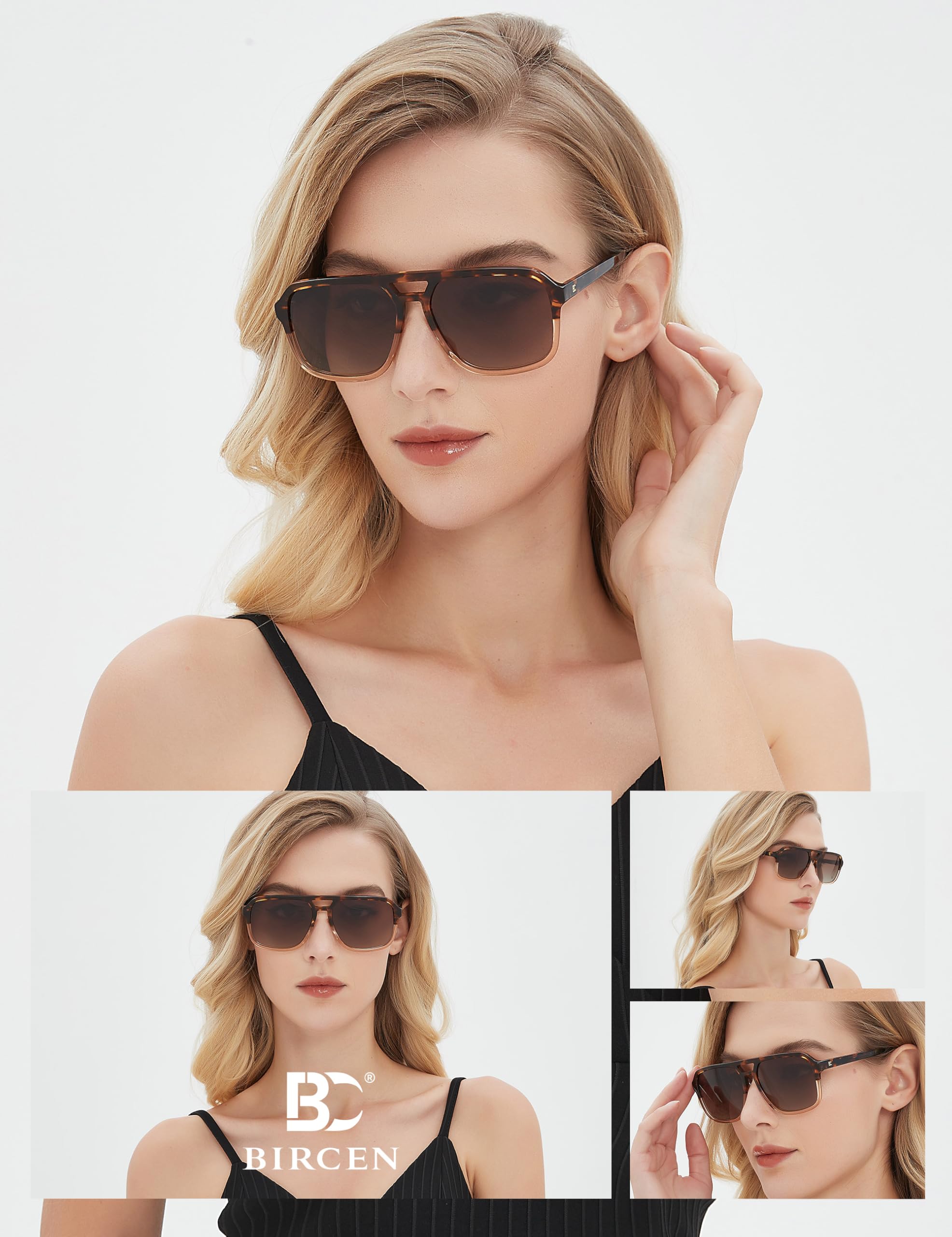 BIRCEN Women Polarized Acetate Sunglasses: Fashion Square Aviator Shades UV Protection for Trendy Laides Travel Beach Outdoor