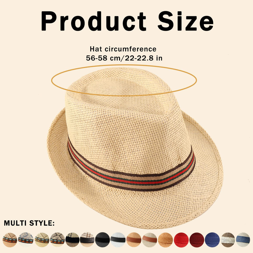 Forwe 4 Pack Straw Fedora Hat for Men Women Short Brim Trilby Hat Classic Panama Summer Beach Sun Hat
