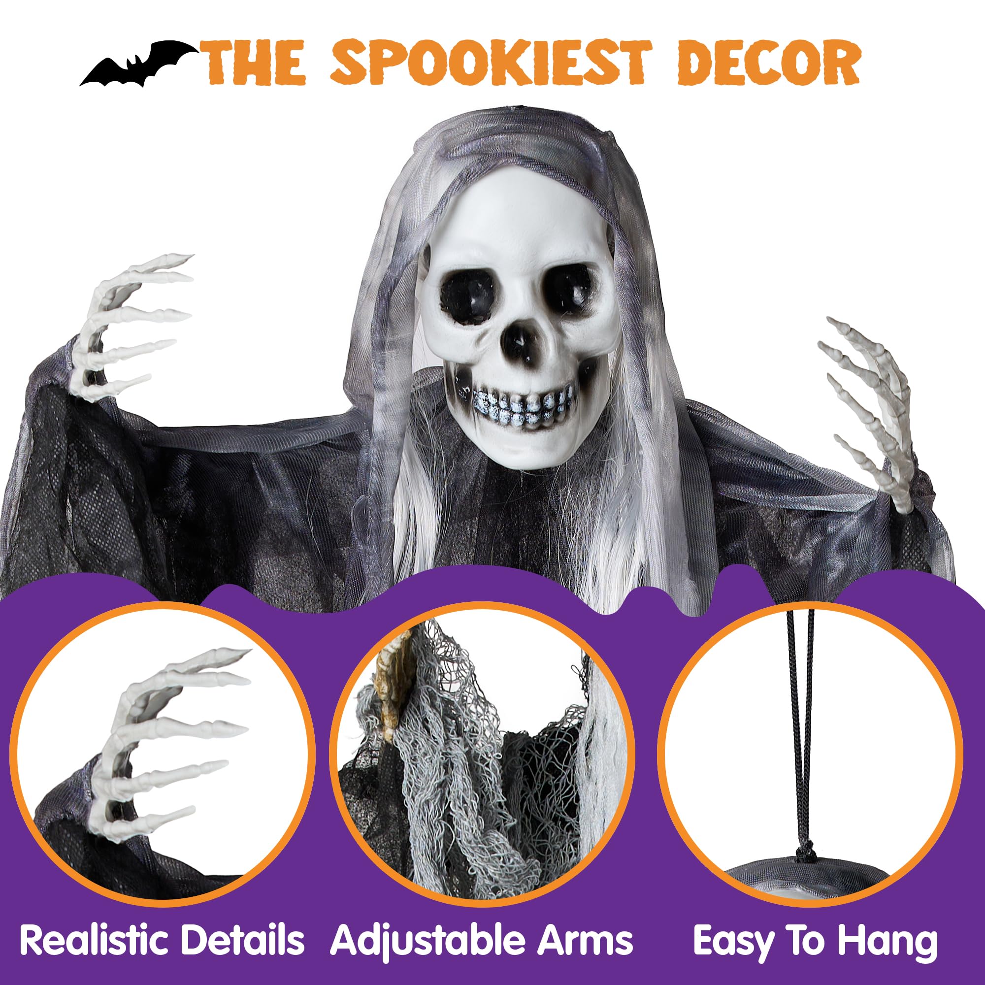 JOYIN 3 Pack Hanging Halloween Skeleton Ghosts Decorations, Grim Reapers for Best Halloween Outdoor Decorations