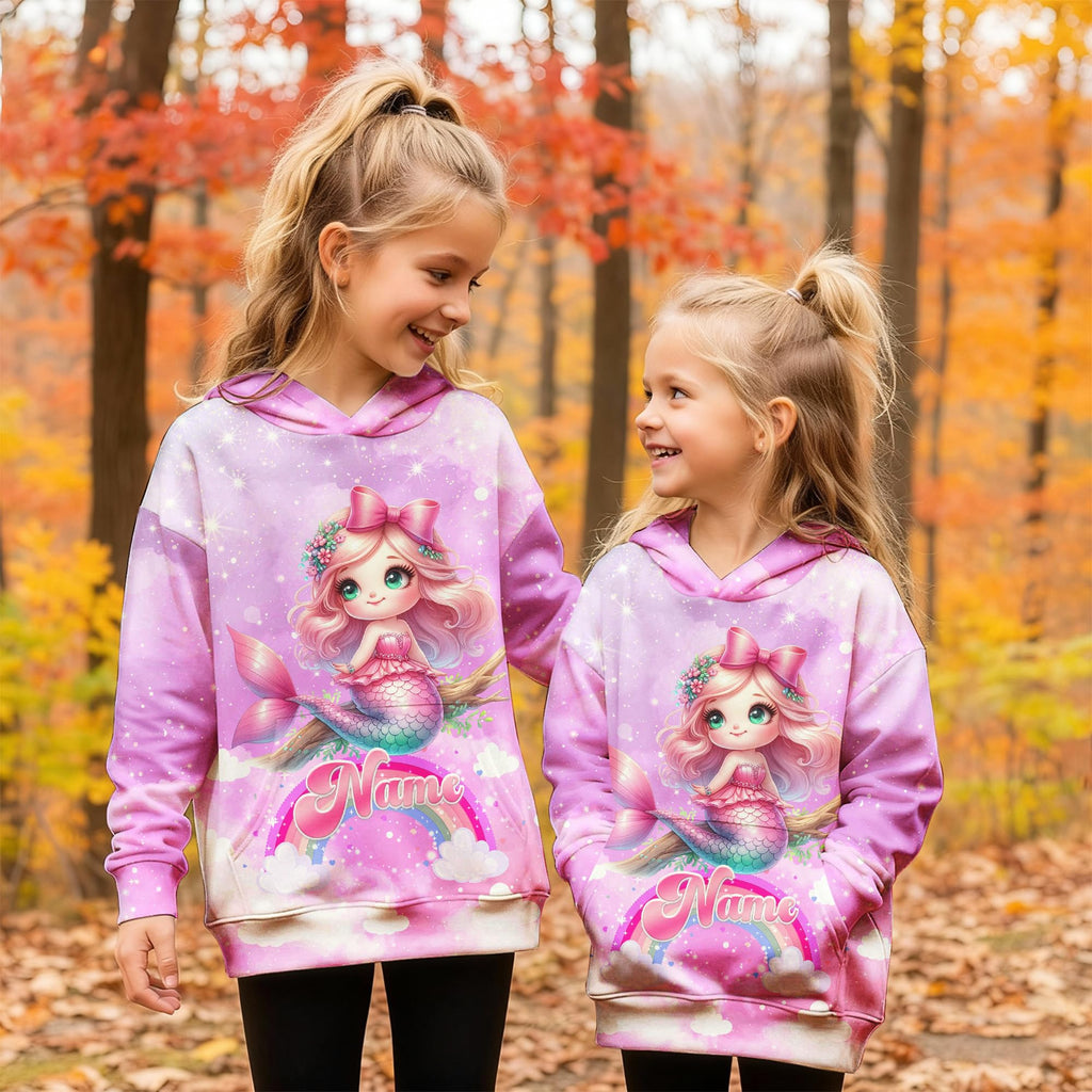 Hoodies for Girls Custom Sweatshirts with Name, Kids Pullover with Pocket, Comfy Graphic Hoodies for Daughter