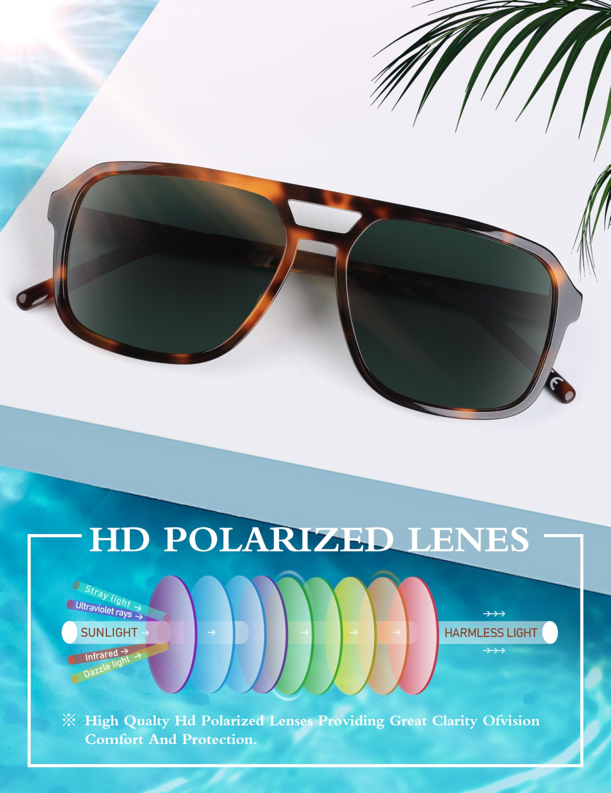 BIRCEN Women Polarized Acetate Sunglasses: Fashion Square Aviator Shades UV Protection for Trendy Laides Travel Beach Outdoor