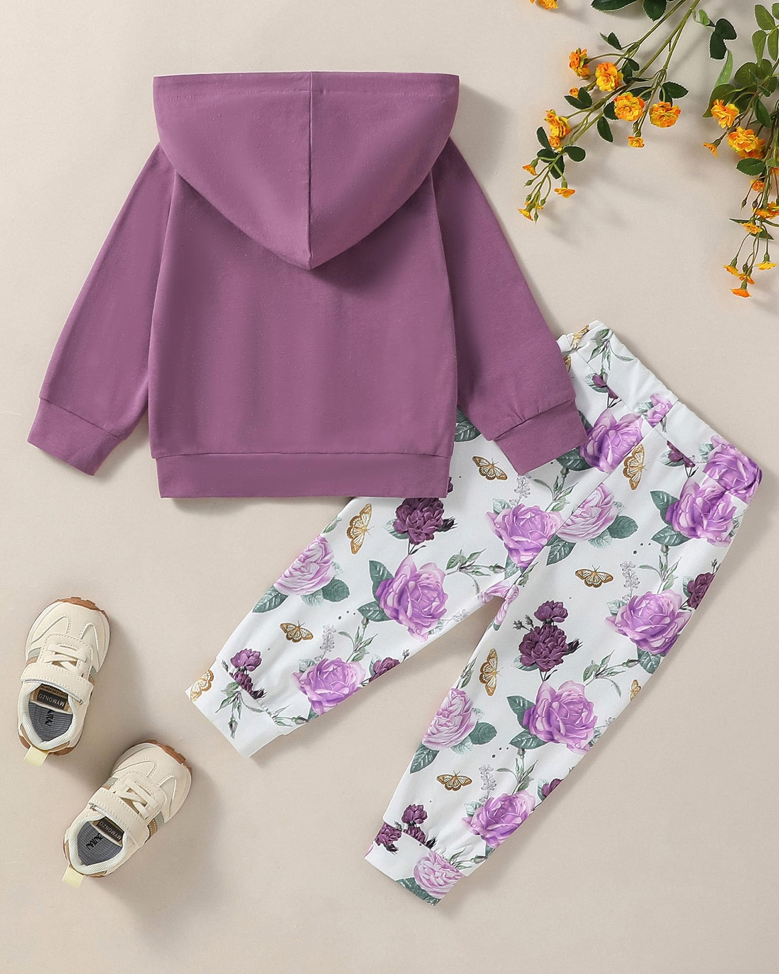 ZOEREA Toddler Girls Clothes Baby Outfits Letter Hoodie Sweatshirts Flower Sweatpants 2Pcs Tracksuit Fall Winter Clothing