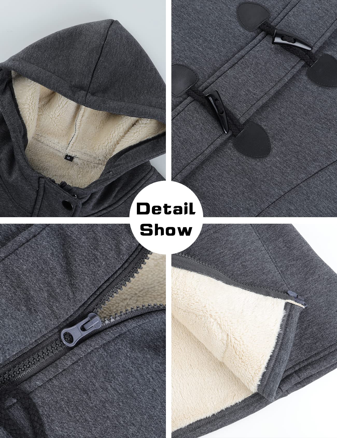 Gihuo Winter Jackets for Women Sherpa Lined Jacket Women Duffle Toggle Coat Hooded Fleece Jacket