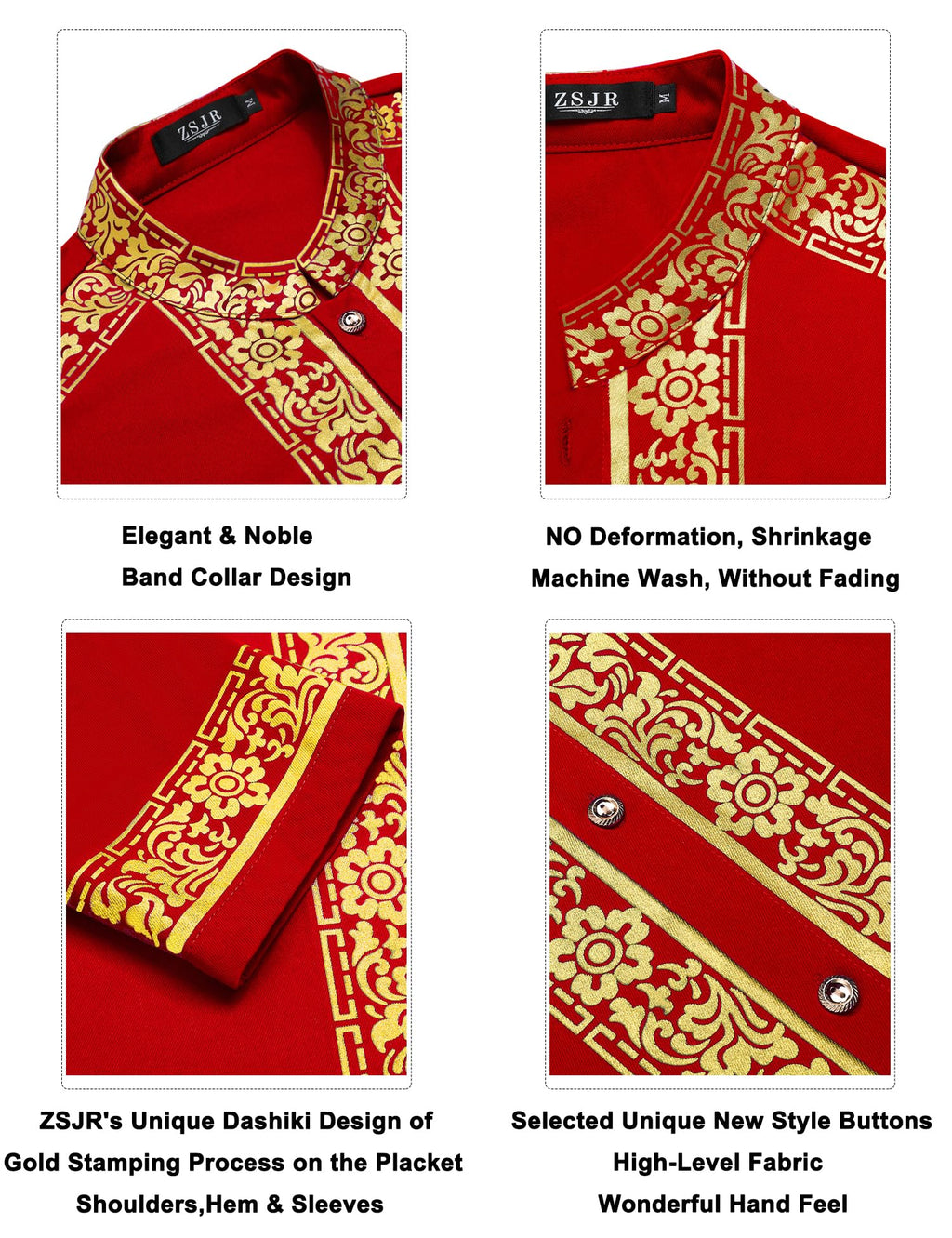 Mens African 2 Piece Set Nigerian Dashiki Metallic Traditional Suit Gold Stamp Printed Shirt and Pants Outfit