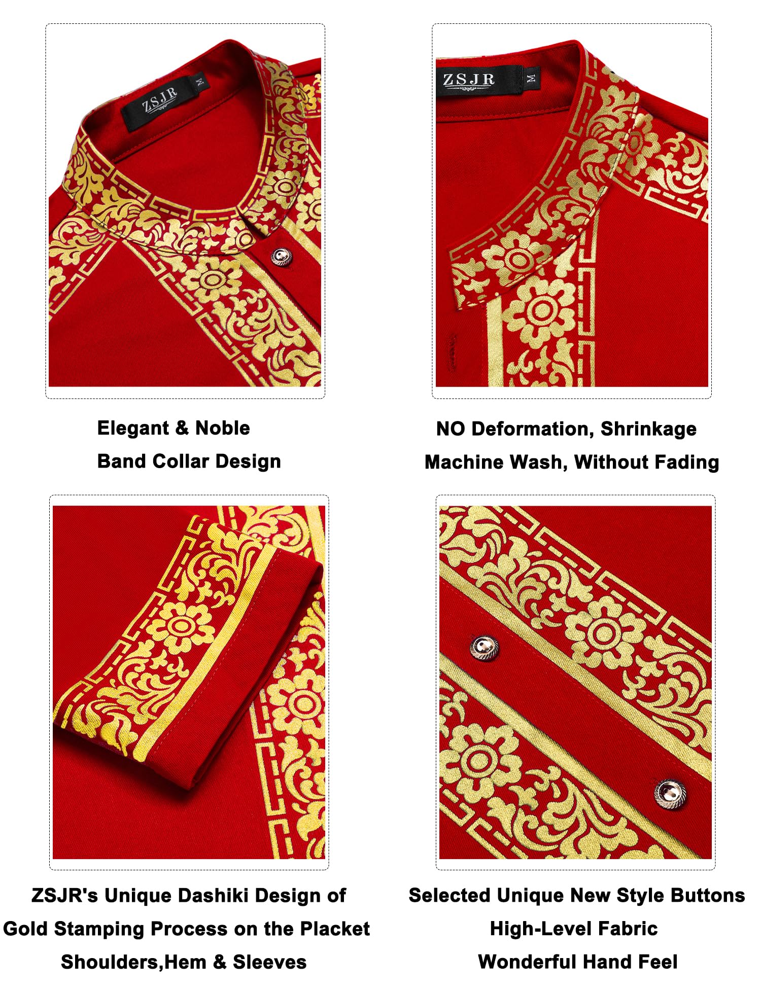 Mens African 2 Piece Set Nigerian Dashiki Metallic Traditional Suit Gold Stamp Printed Shirt and Pants Outfit