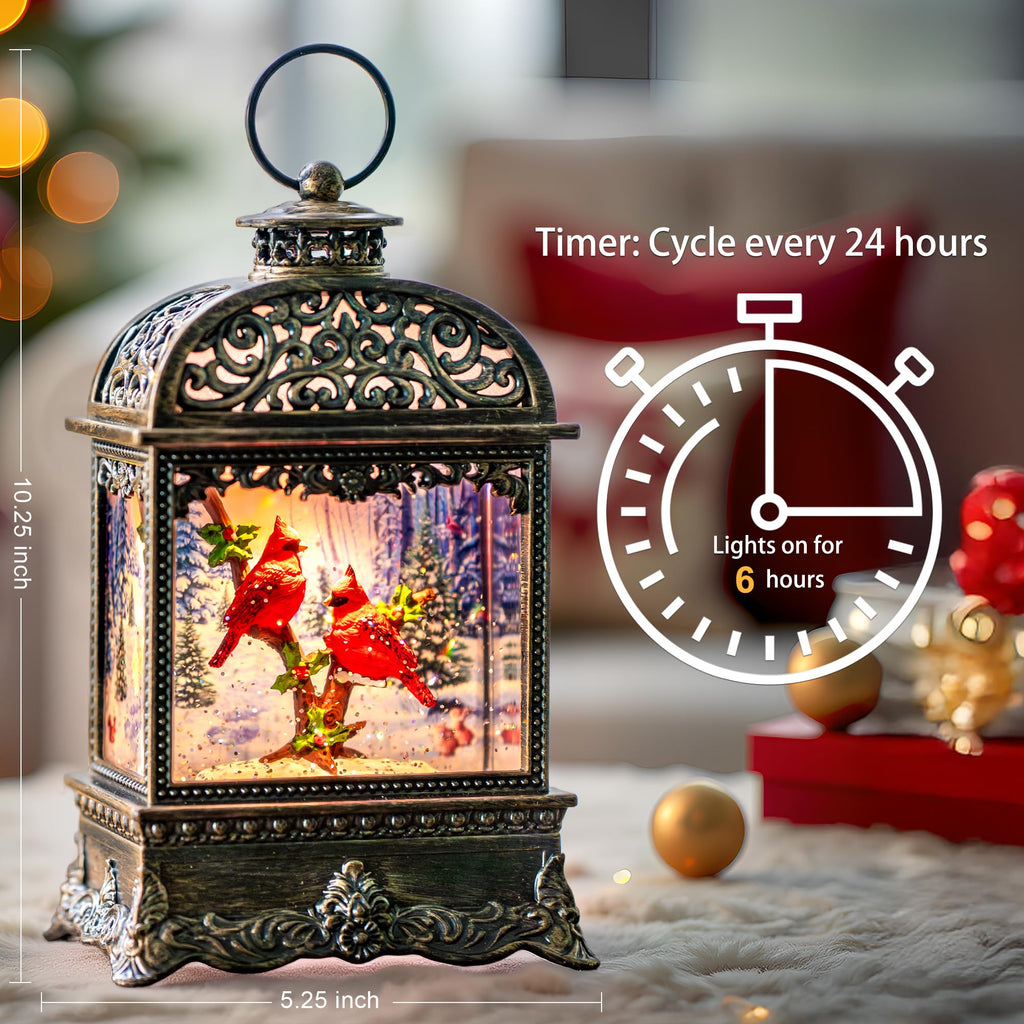 Fall Snow Globe Lantern with Autumn Turkey and Pumpkins Thanksgiving LED Decor for Home, Indoor Tabletop Centerpiece with Glitter Flakes, Harvest Light Decorations