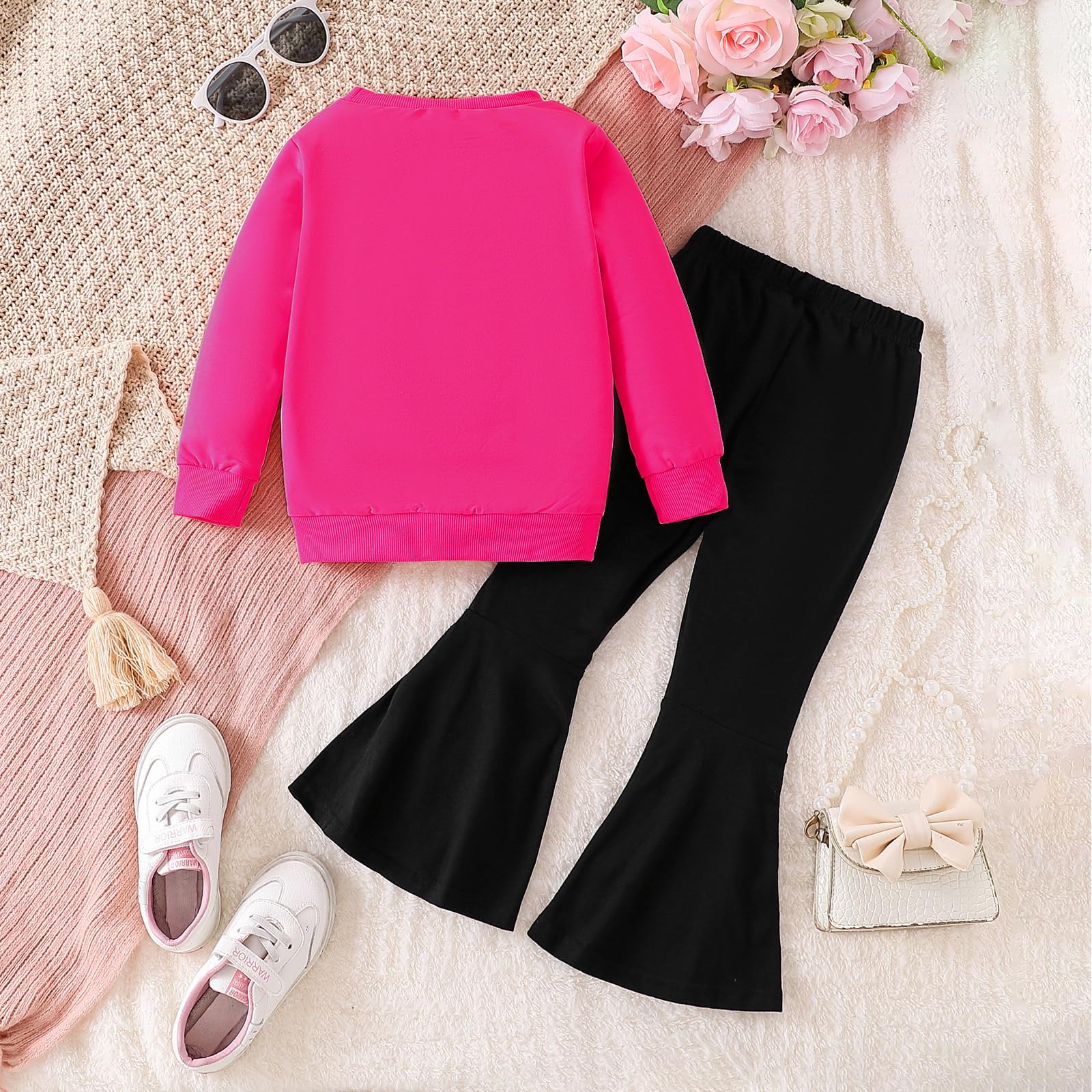 3-9 T Kids Toddler Girl Clothes Letter Print Sweatshirt Flared Pants 2Pc Outfits Set