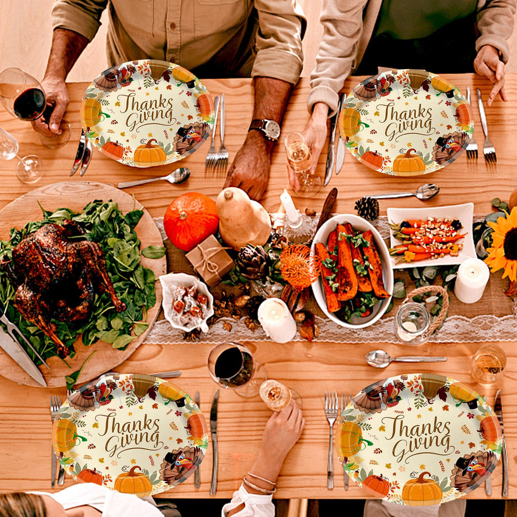 50 Pack Oval Thanksgiving Plates 12 x 10 Inch Thanksgiving Paper Plates Heavy Duty - Large Disposable Dinner Platters,Turkey Pumpkin Autumn Fall Harvest Thanksgiving Party Decor