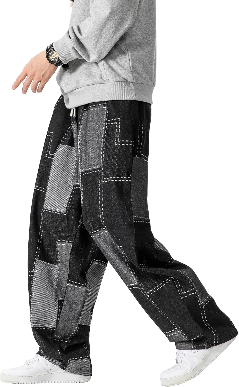 DOSLAVIDA Baggy Jeans for Men Wide Leg Hip Hop Jean Stylish Loose Fit Denim Pants Casual Streetwear Skateboard Pants