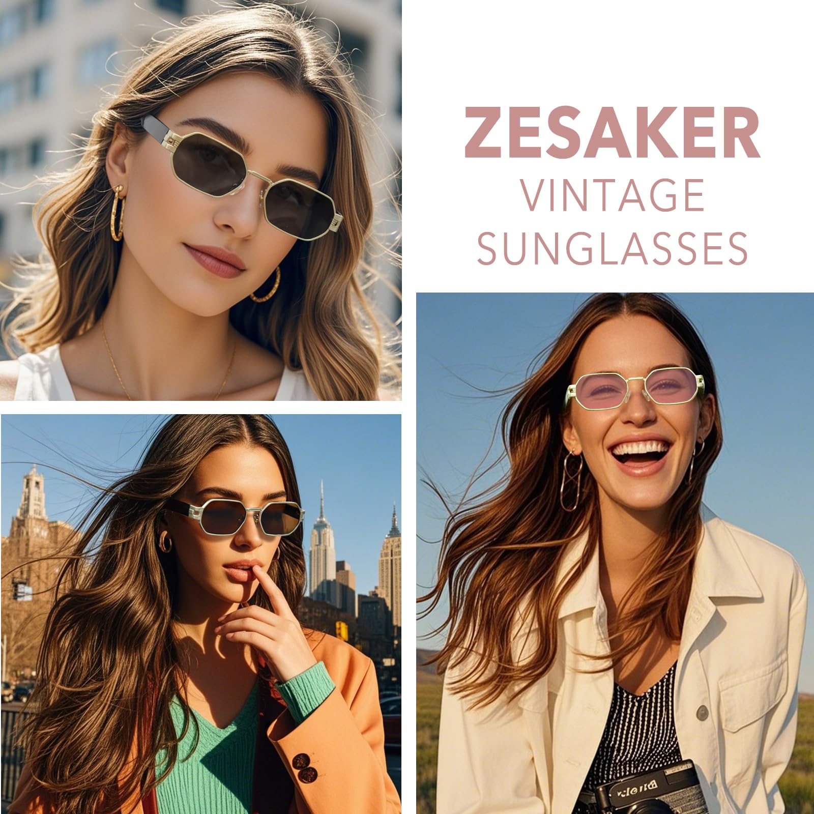 Retro Rectangle Sunglasses for Women Vintage Hexagon Frame Sun Glasses UV400 Protection Trendy Girls Glasses