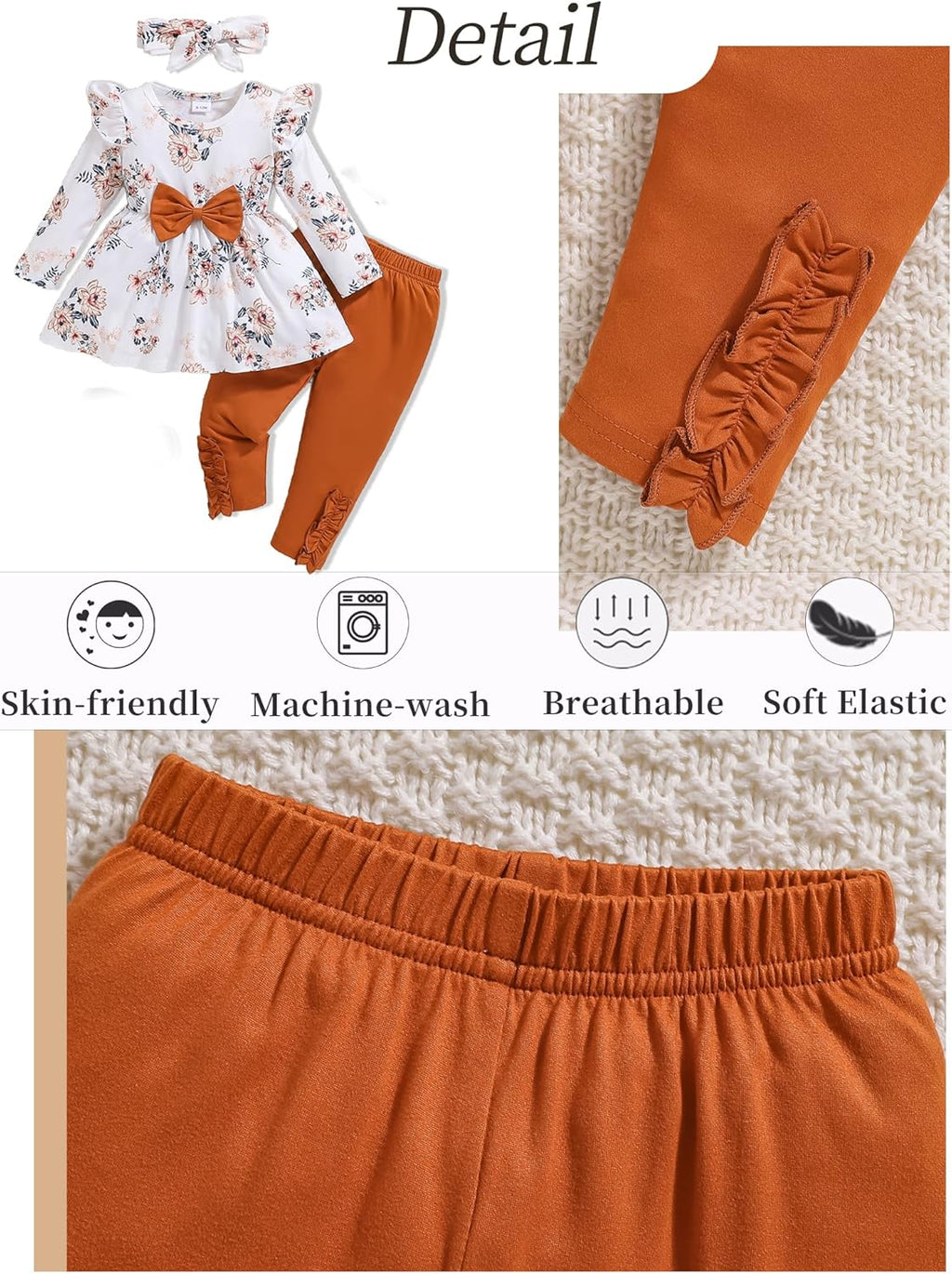 Toddler Baby Girl Clothes Infant Girl Outfits Fall Ruffle Floral T-Shirt Top Pants Set Winter Spring Clothes