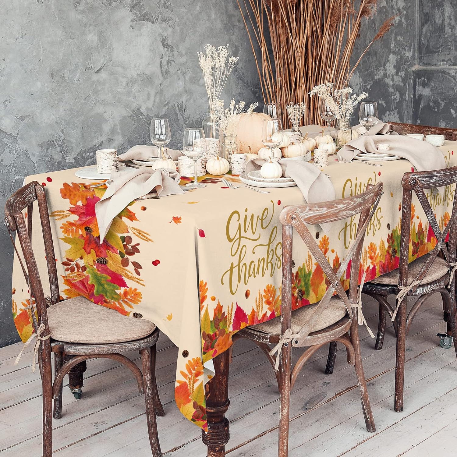 Fall theme Party Supplies Kit, Serve 25, Autumn Harvest Disposable Dinnerware Includes: Paper Dinner Plates, Dessert Plates, Napkins, Cups, and Tablecloth, for Thanksgiving Party Decorations