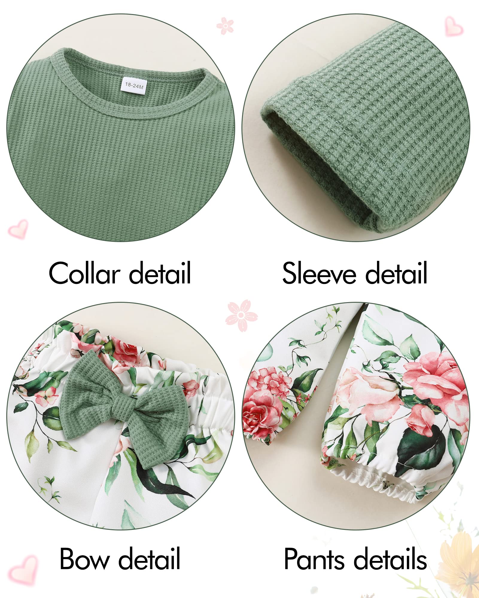 YALLET 3Pcs Toddler Girl Clothes Solid Color Long Sleeves Ruffle Top+Floral Pants+Headband 1-6 Years Fall/Winter Outfits Set