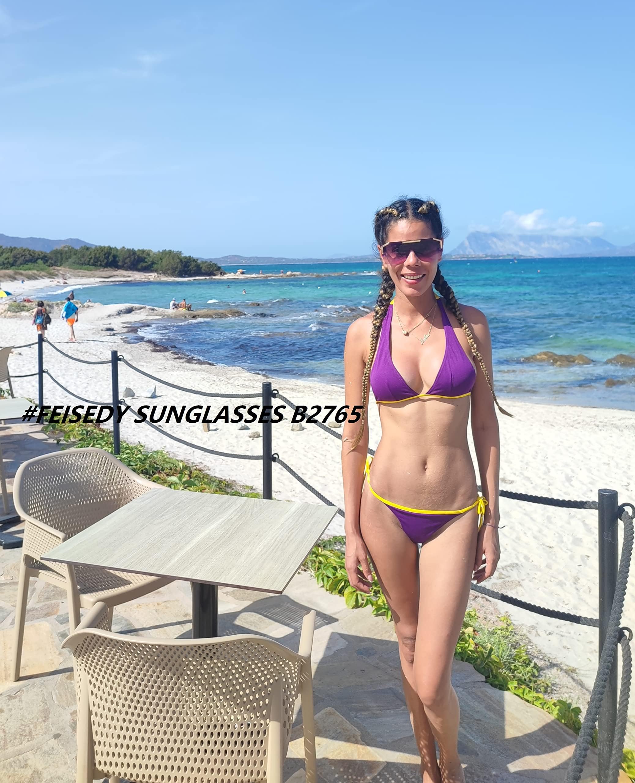 FEISEDY Square Oversized Sunglasses for Men Women, Flat Top Shield One Piece Lens Sun Glasses Shades B2765