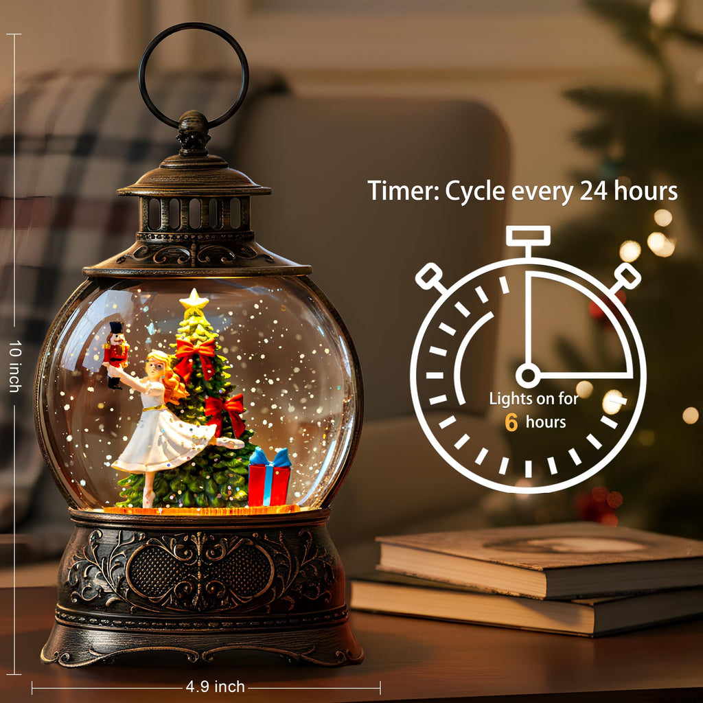 Fall Snow Globe Lantern with Autumn Turkey and Pumpkins Thanksgiving LED Decor for Home, Indoor Tabletop Centerpiece with Glitter Flakes, Harvest Light Decorations