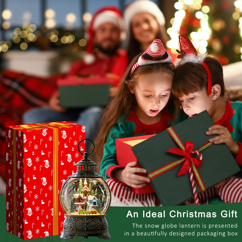 Fall Snow Globe Lantern with Autumn Turkey and Pumpkins Thanksgiving LED Decor for Home, Indoor Tabletop Centerpiece with Glitter Flakes, Harvest Light Decorations