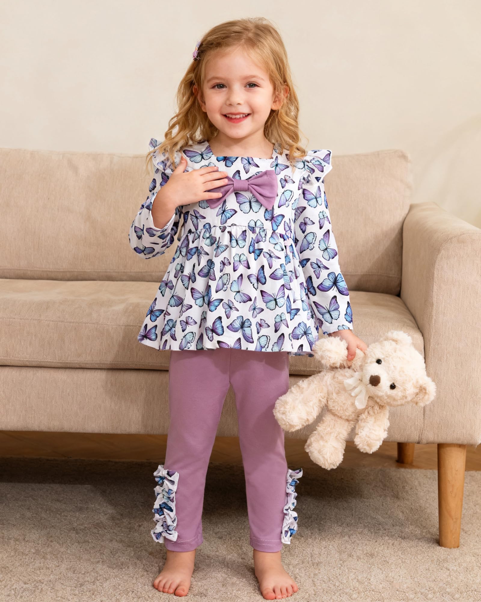 Toddler Girl Clothes 12M-6T Long Sleeves Ruffle Top+Ruffle Pants Toddler Girls Fall Winter Clothes