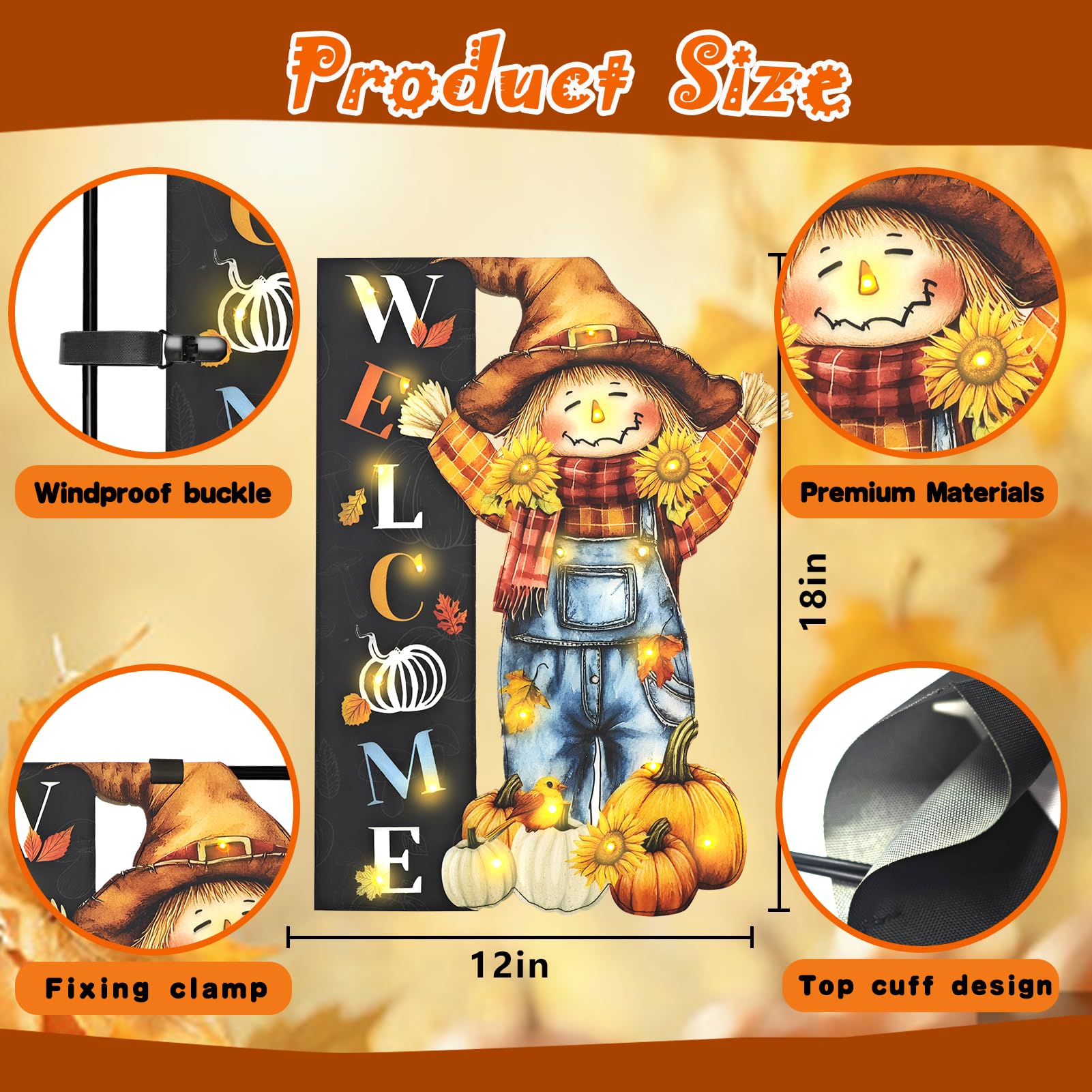 Halloween Lighted Garden Flag for Outside, Led Solar Yard Flag 8 Modes Witch Feet Shape Flag, 12x18 Double Sided Cauldron Eyeball Black Cat Decorations for Home Porch