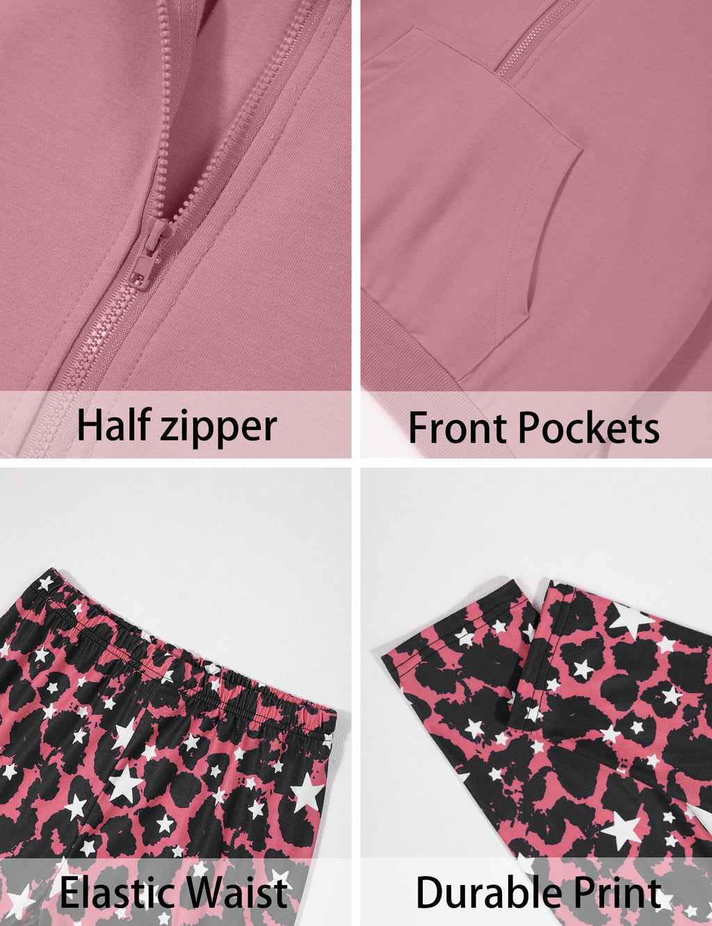 Girls Clothes Half Zip Sweatshirt Top and Full Print Tight Pants 2 Piece Outfit for Kids 6-14