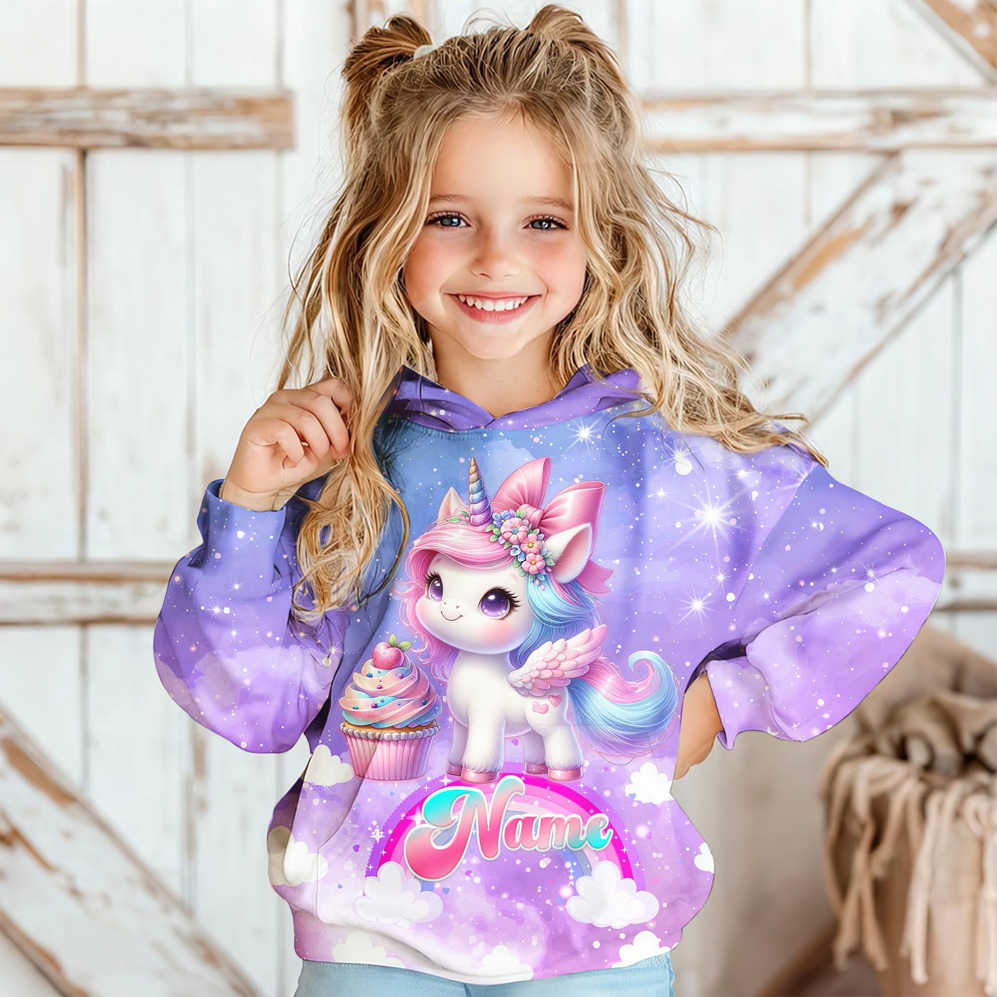 Hoodies for Girls Custom Sweatshirts with Name, Kids Pullover with Pocket, Comfy Graphic Hoodies for Daughter