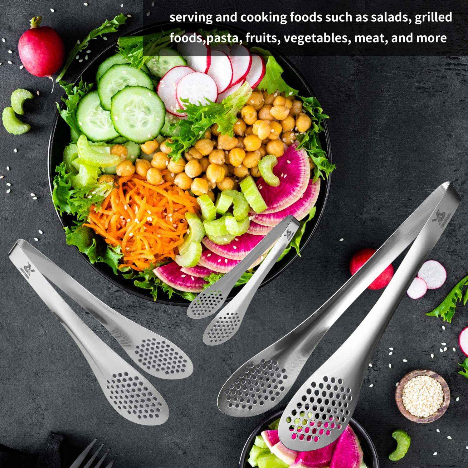 MSY BIGSUNNY 9 inch Buffet Tongs, Set of 2 Stainless Steel Food Serving Tongs