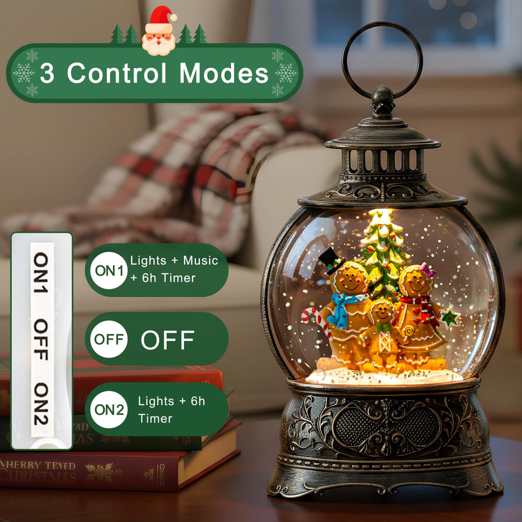 Fall Snow Globe Lantern with Autumn Turkey and Pumpkins Thanksgiving LED Decor for Home, Indoor Tabletop Centerpiece with Glitter Flakes, Harvest Light Decorations