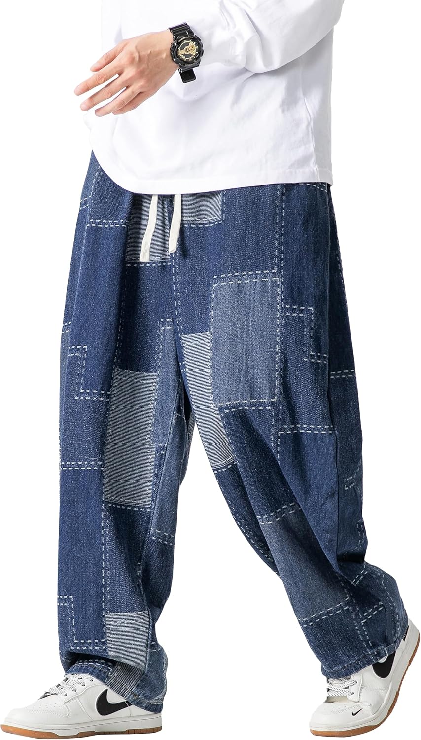 DOSLAVIDA Baggy Jeans for Men Wide Leg Hip Hop Jean Stylish Loose Fit Denim Pants Casual Streetwear Skateboard Pants