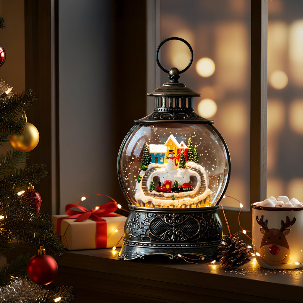 Fall Snow Globe Lantern with Autumn Turkey and Pumpkins Thanksgiving LED Decor for Home, Indoor Tabletop Centerpiece with Glitter Flakes, Harvest Light Decorations