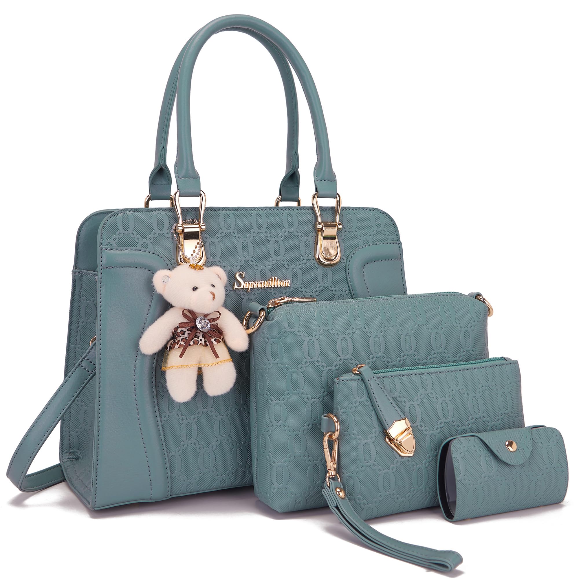 Women's Fashion Handbags Tote Bags Shoulder Bag Top Handle Satchel Purse Set 4pcs