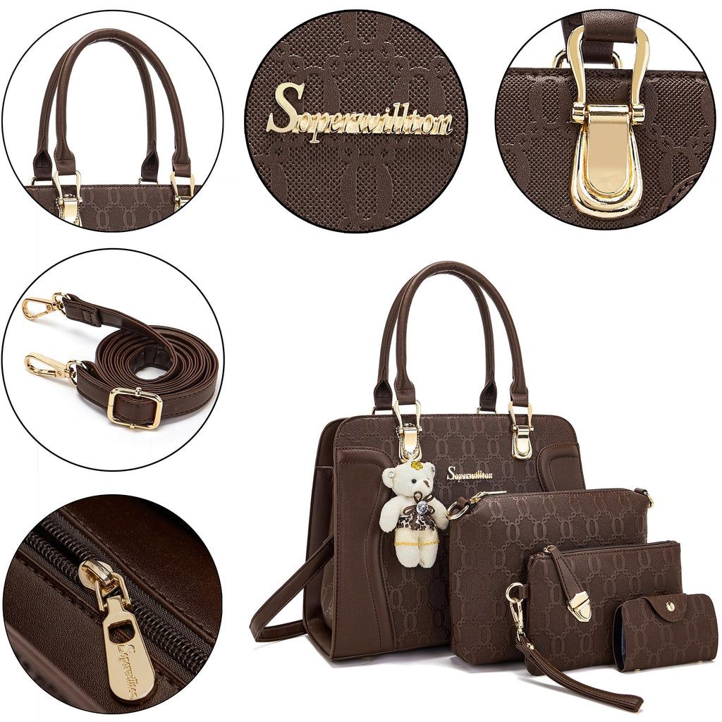 Women's Fashion Handbags Tote Bags Shoulder Bag Top Handle Satchel Purse Set 4pcs