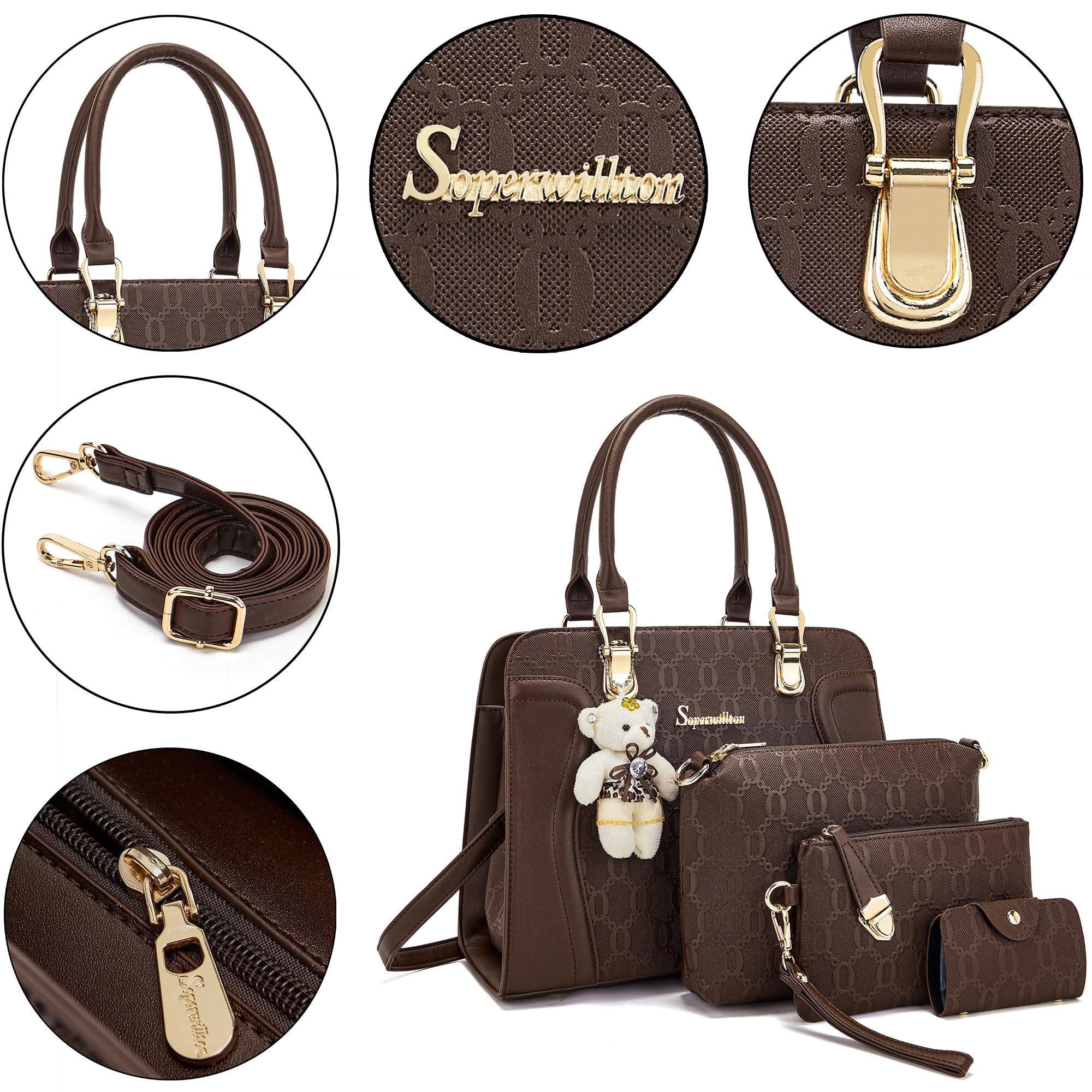 Women's Fashion Handbags Tote Bags Shoulder Bag Top Handle Satchel Purse Set 4pcs