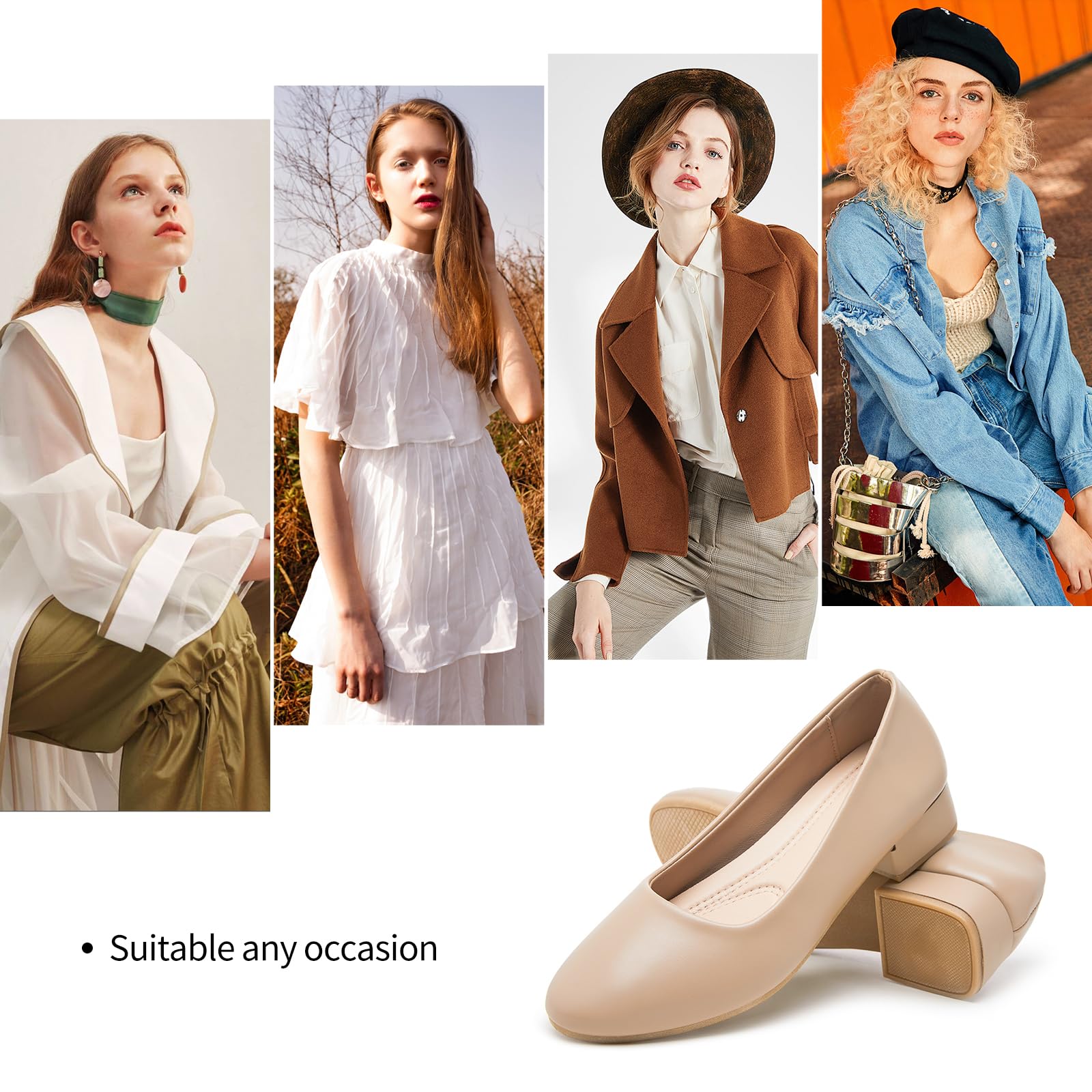 hash bubbie Women's Loafers Slip on Shoes Chunky Low Block Heels Closed Toe Pumps Shoes Office Shoes Ladies Elegant Wedding Dress Shoes