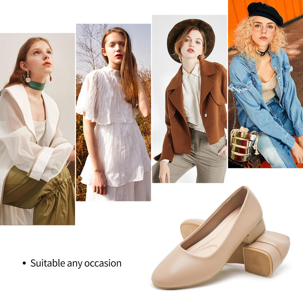 hash bubbie Women's Loafers Slip on Shoes Chunky Low Block Heels Closed Toe Pumps Shoes Office Shoes Ladies Elegant Wedding Dress Shoes