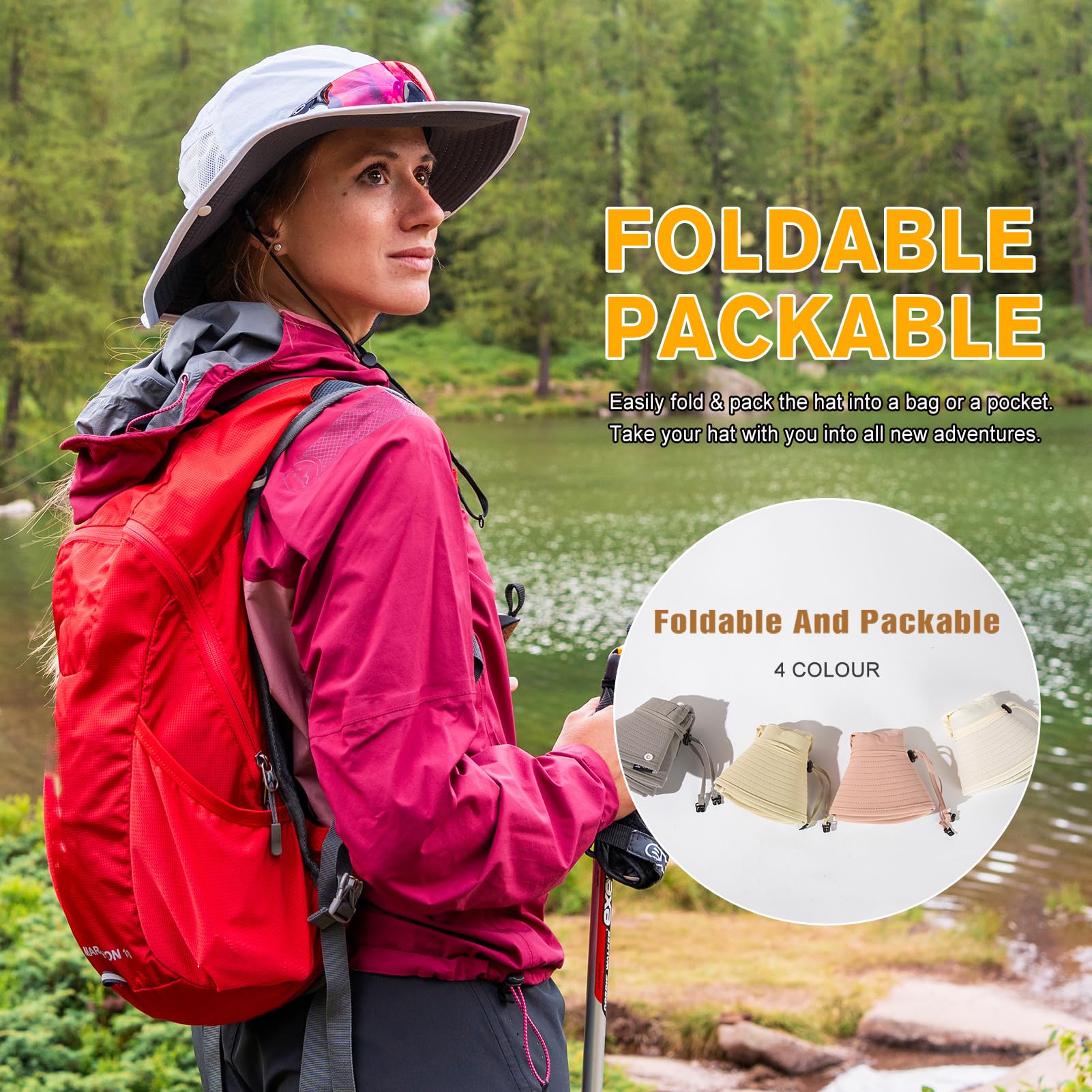 TOP-EX L/XL/XXL UV50+ Waterproof Wide Brim Bucket Sun Hat for Summer Fishing Hiking w/Detachable Strap & Vented Mesh