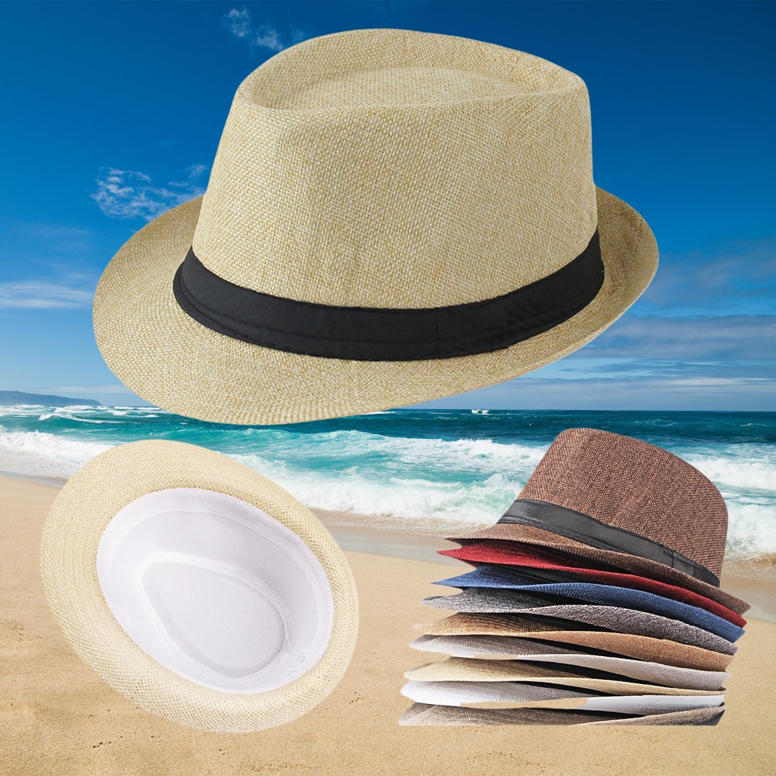 Unisex Classic 1920s Fedora Hat Short Brim Panama Trilby Hat Summer Beach Cap for Men Women