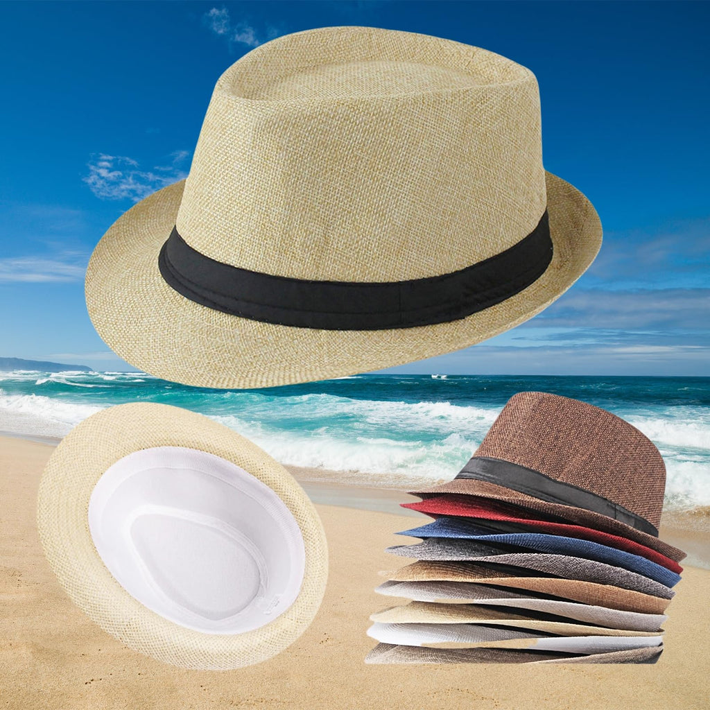 2 Pack Short Brim Fedora Classic 20s Trilby Panama Hats Summer Travel Cap for Men Women