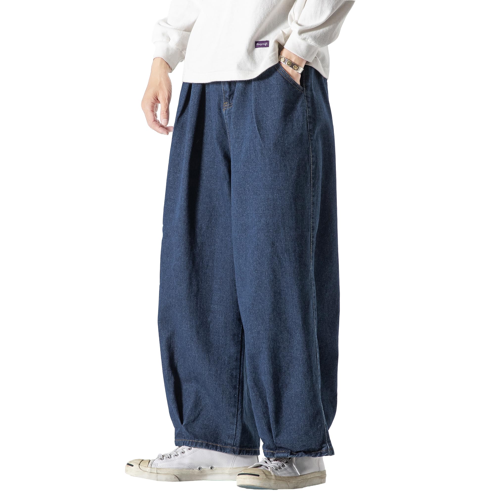 DOSLAVIDA Men's Hip Hop Jean Joggers Loose Fit Streetwear Biker Baggy Jeans Pants Stylish Printed Cargo Denim Pants