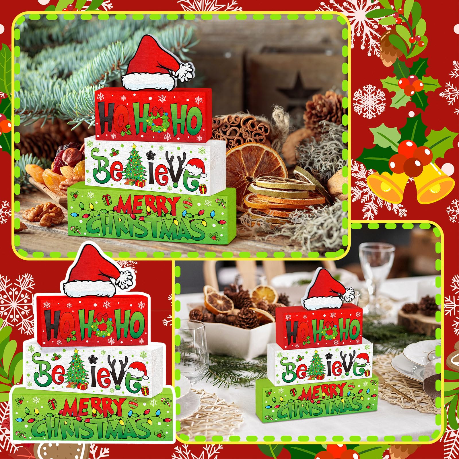 4 Pcs Fall Decor Wooden Maple Leaf Decoration Fall Tiered Tray Decor Rustic Wooden Maple Leaf Block Sign Gift Thanksgiving Table Centerpiece Farmhouse for Autumn Harvest Party Home Kitchen