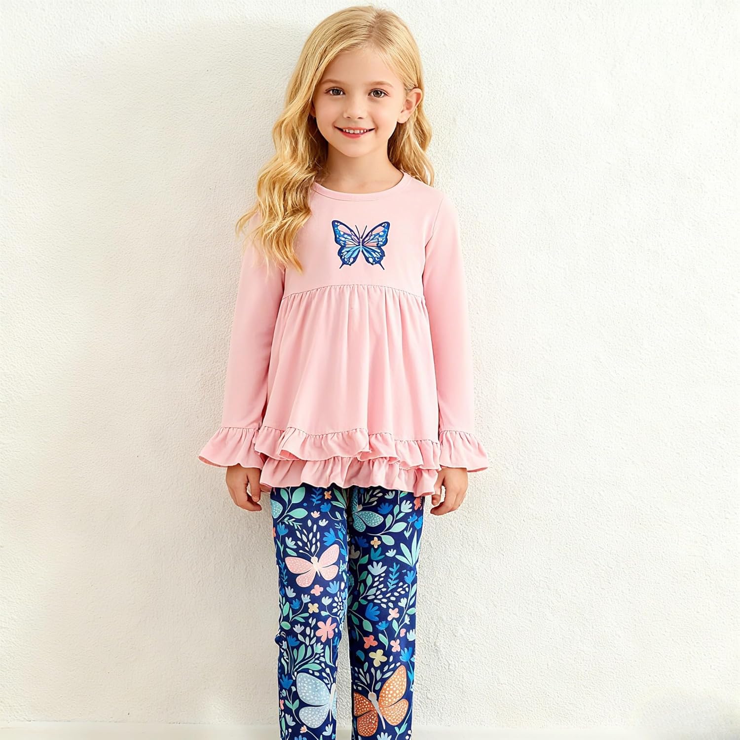 Kid Girl Clothes Ruffle Sleeve Top Floral Allover Pants 3-9 Years Fall Outfit Set