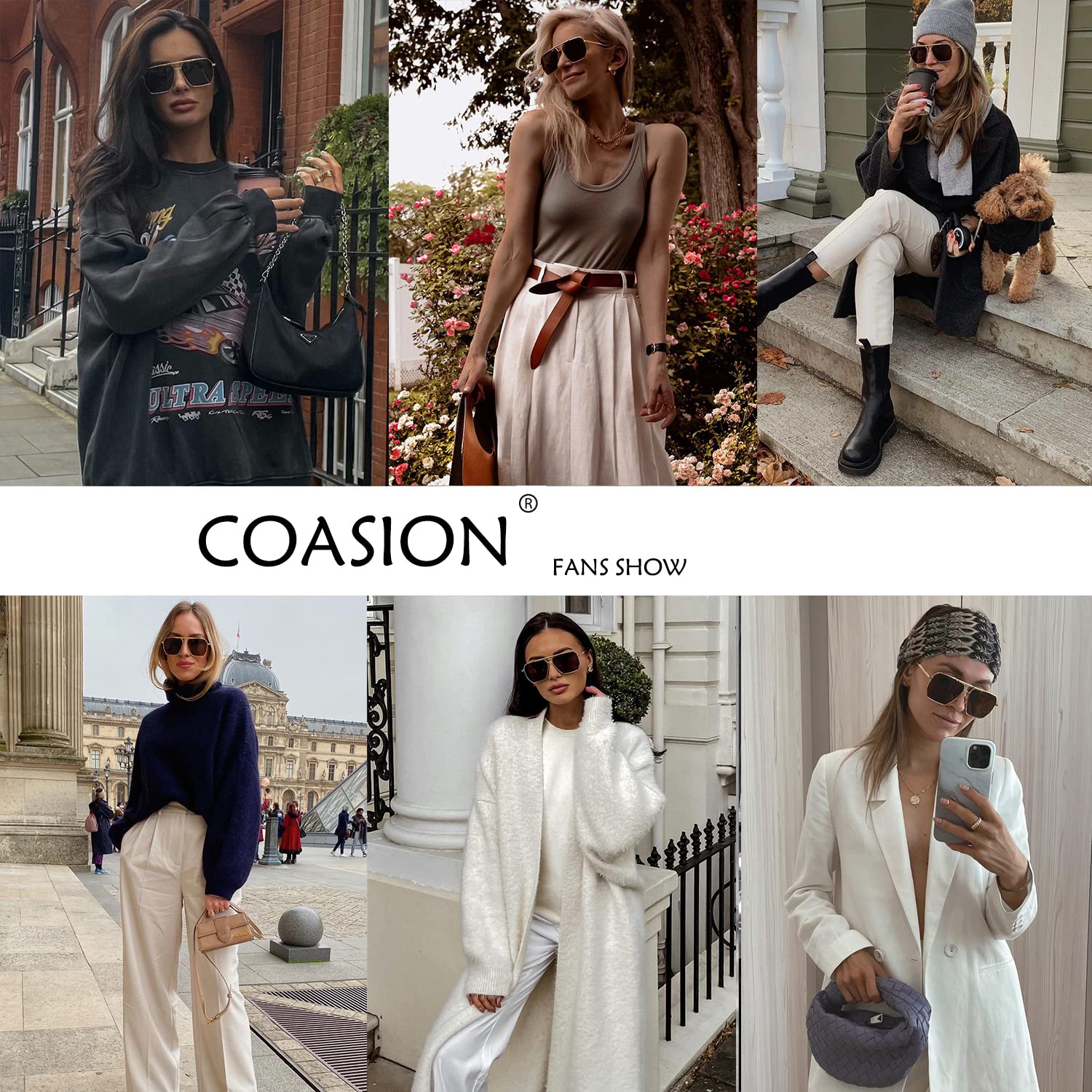 COASION Oversized Square Trendy Sunglasses for Women Men Classic Large Metal Retro Shades Vintage UV400 Sun Glasses