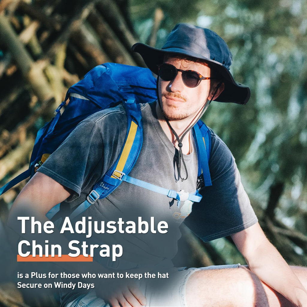 TOP-EX L/XL/XXL UV50+ Waterproof Wide Brim Bucket Sun Hat for Summer Fishing Hiking w/Detachable Strap & Vented Mesh
