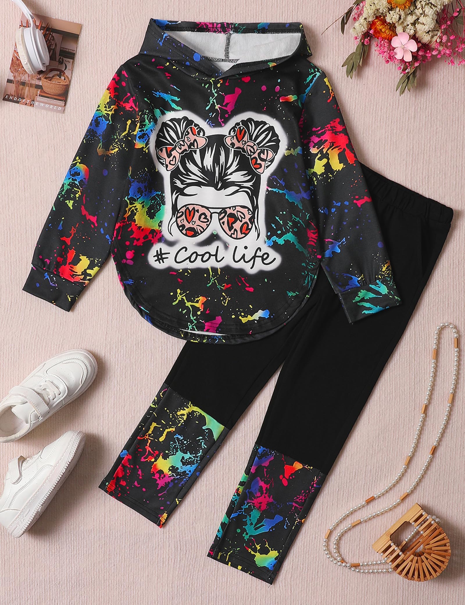 Girls Clothes Tie Dye Long Sleeve Hoodie Sweatshirt and Pants Sets Cute Girl Outfits Size 5-14 Years