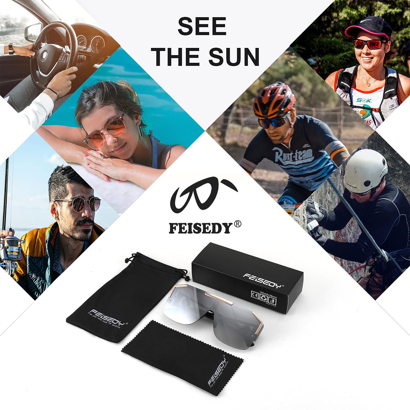 FEISEDY Square Oversized Sunglasses for Men Women, Flat Top Shield One Piece Lens Sun Glasses Shades B2765