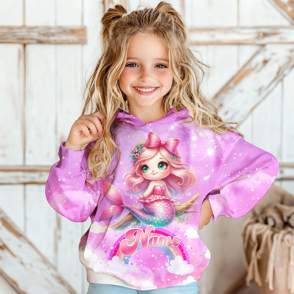 Hoodies for Girls Custom Sweatshirts with Name, Kids Pullover with Pocket, Comfy Graphic Hoodies for Daughter